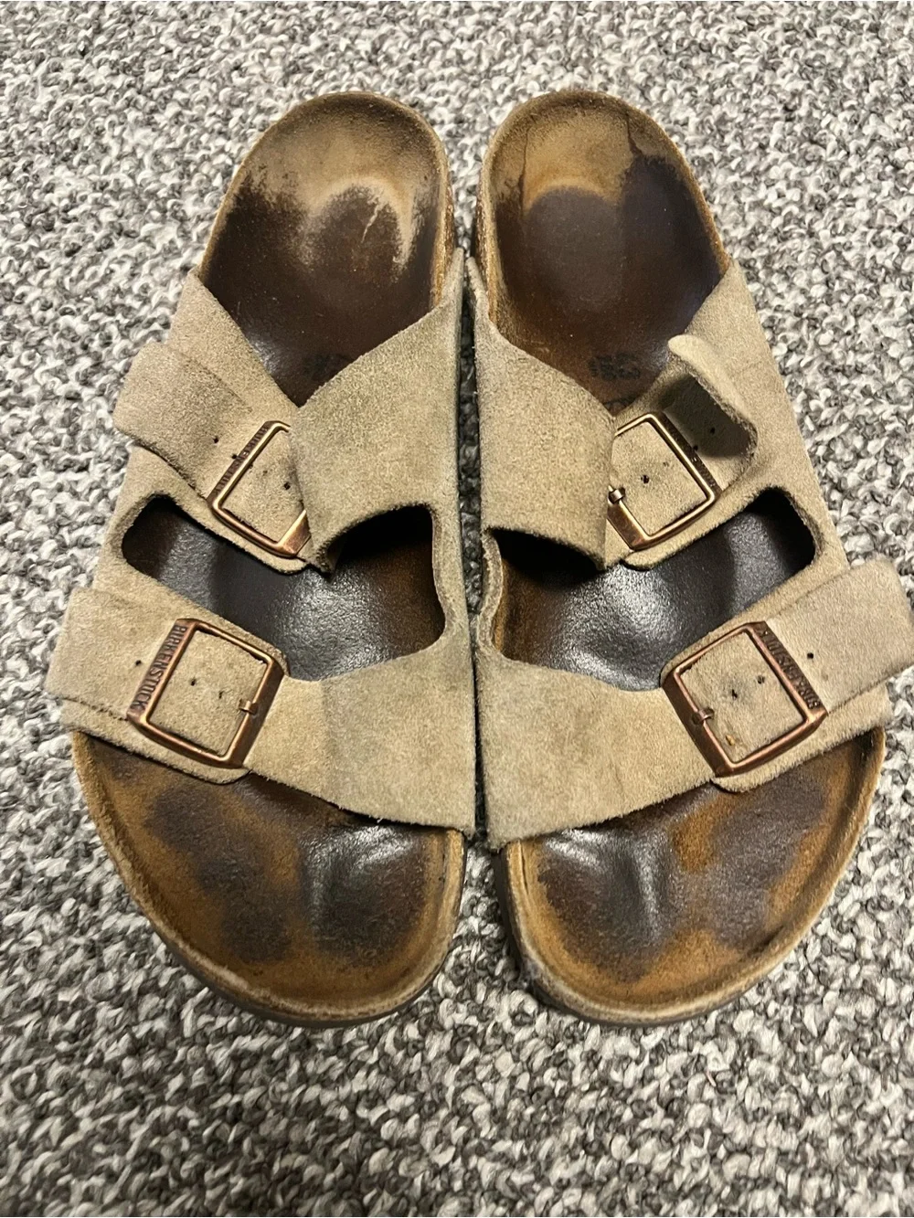 Birkenstock Men's Two-Strap Suede Sandals in Taupe